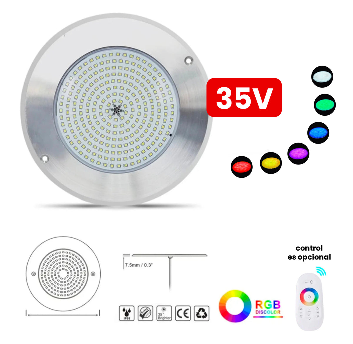 Lámpara PREMIUM LED Ultradelgada para Piscina 12V/ 18V / 35V / 42V RGB Multicolor