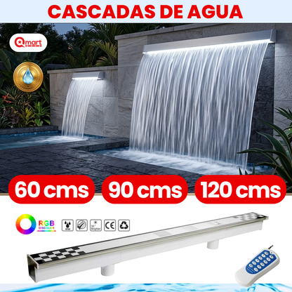 Cascada de Agua con Luz para Piscina, Pared, Paisaje, Fuente, Decoración Jardín, 60/90/120cms, IP68