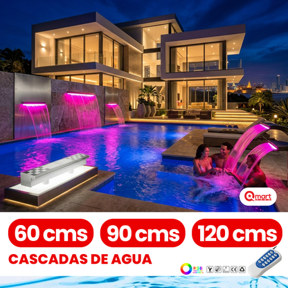 Cascada de Agua con Luz para Piscina, Pared, Paisaje, Fuente, Decoración Jardín, 60/90/120cms, IP68