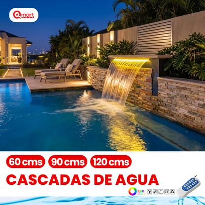 Cascada de Agua con Luz para Piscina, Pared, Paisaje, Fuente, Decoración Jardín, 60/90/120cms, IP68