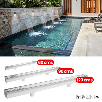 Cascada de Agua con Luz para Piscina, Pared, Paisaje, Fuente, Decoración Jardín, 60/90/120cms, IP68
