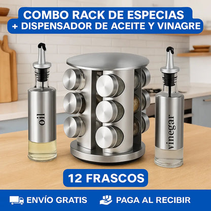 1 Organizador de Especias + 2 Dispensadores / Aceite y Vinagreta / EN COMBO