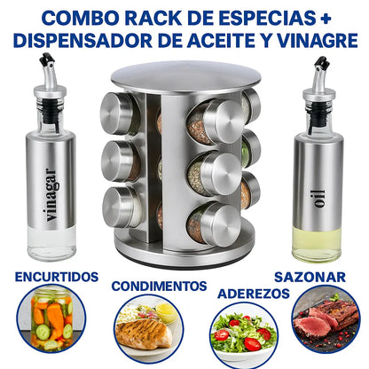 1 Organizador de Especias + 2 Dispensadores / Aceite y Vinagreta / EN COMBO