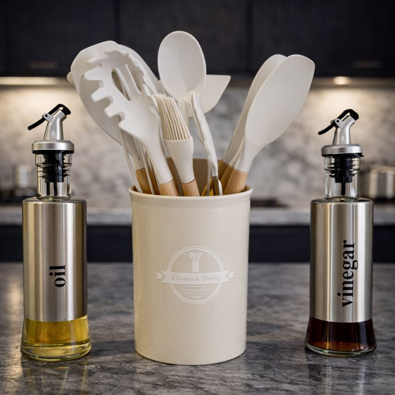 PROMOCOMBO: 10 Utensilios de Cocina + 2 Dispensadores Aceite y Vinagre