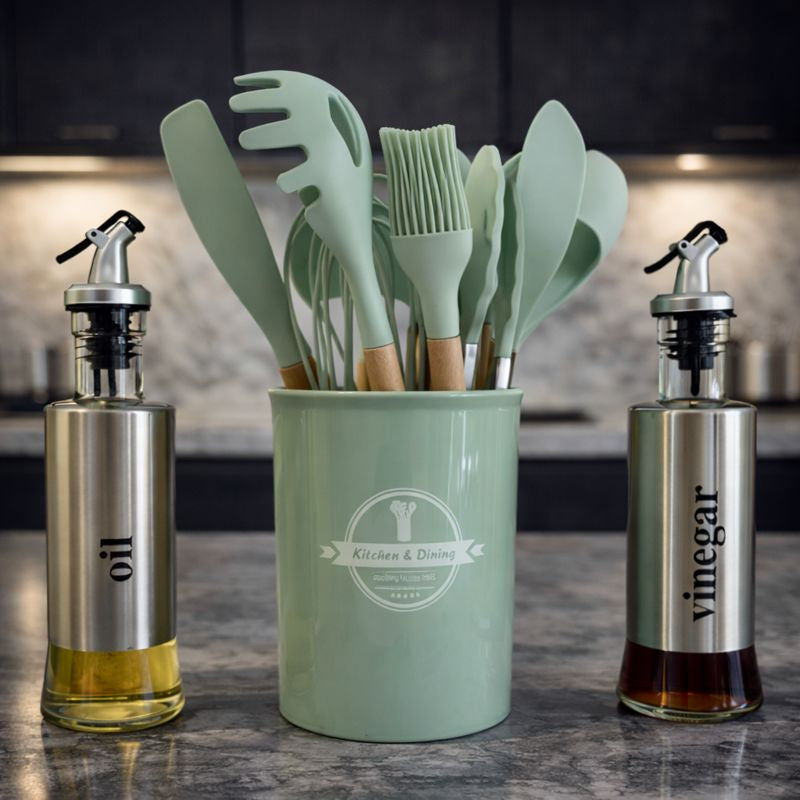 PROMOCOMBO: 10 Utensilios de Cocina + 2 Dispensadores Aceite y Vinagre