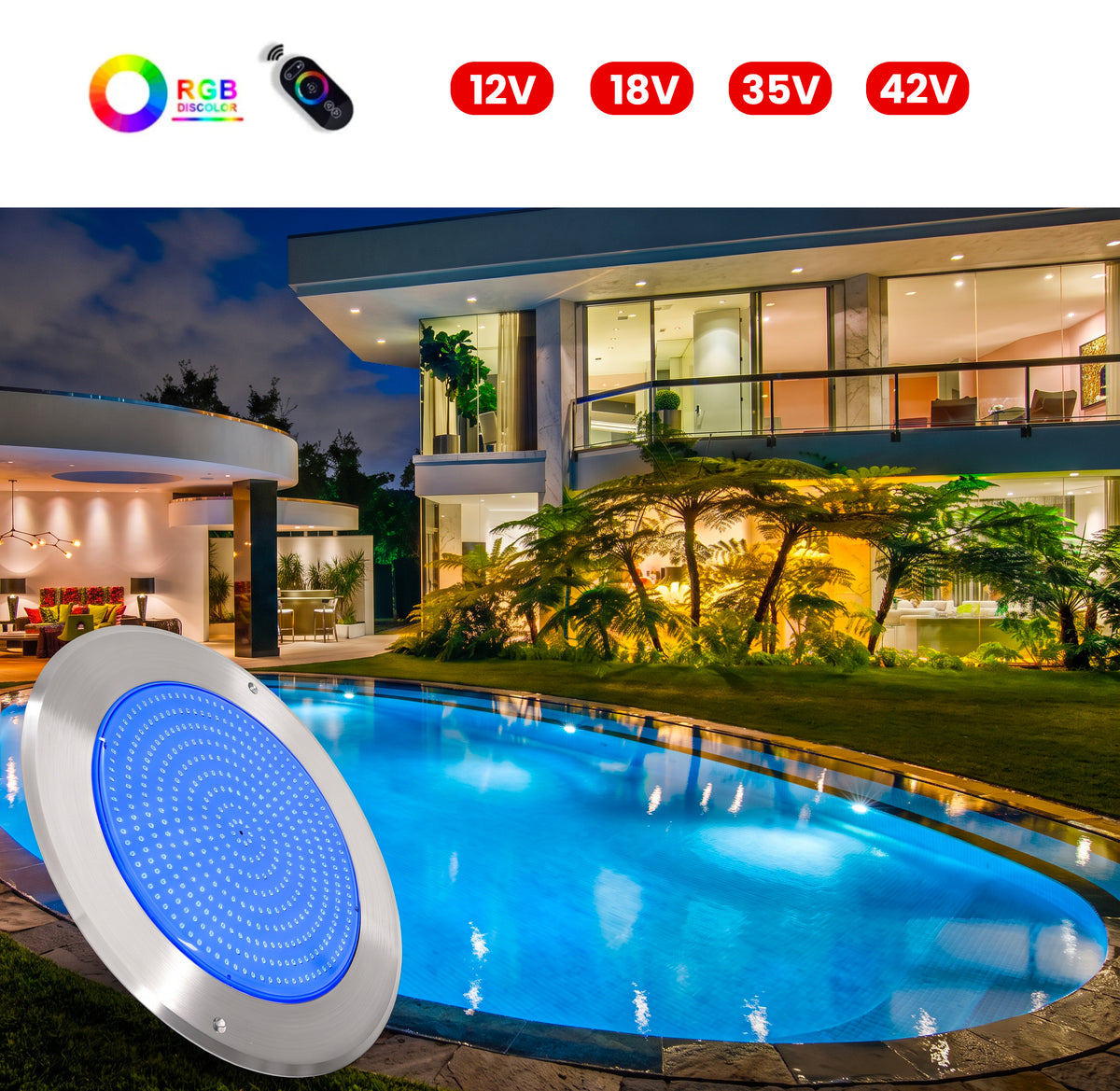 Lámpara PREMIUM LED Ultradelgada para Piscina  12V/ 18V / 35V / 42V RGB Multicolor