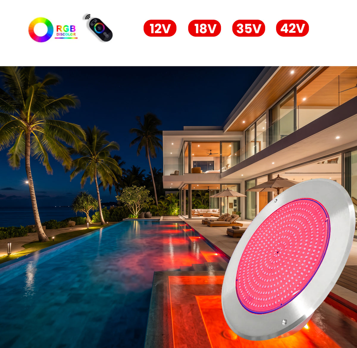 Lámpara PREMIUM LED Ultradelgada para Piscina  12V/ 18V / 35V / 42V RGB Multicolor