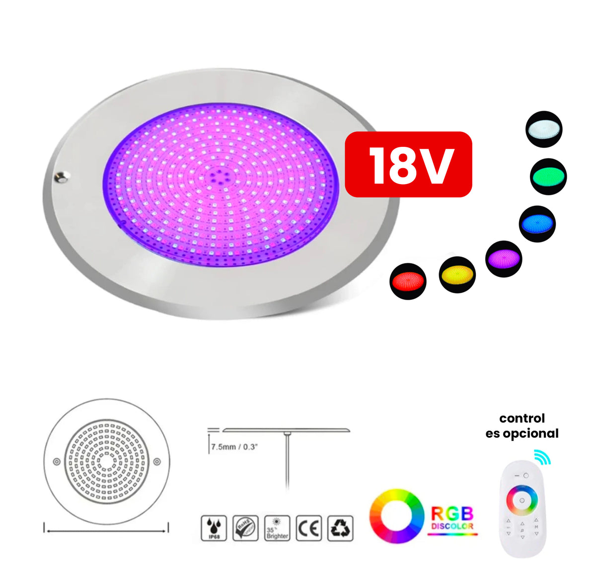 Lámpara PREMIUM LED Ultradelgada para Piscina  12V/ 18V / 35V / 42V RGB Multicolor